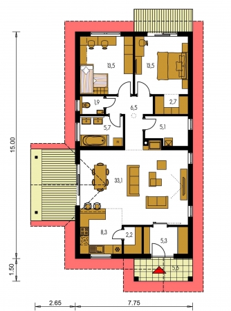 Mirror image | Floor plan of ground floor - BUNGALOW 169